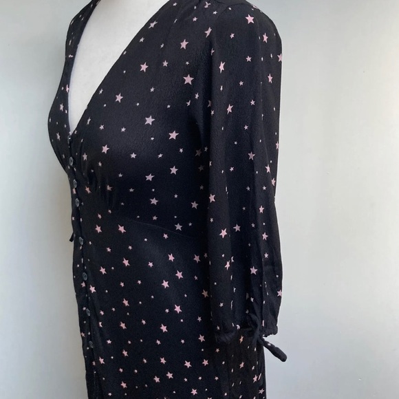 Hush Star Print Susannah Dress Size 8 Black Pink Star 3/4 Sleeve Button Viscose - Picture 5 of 13
